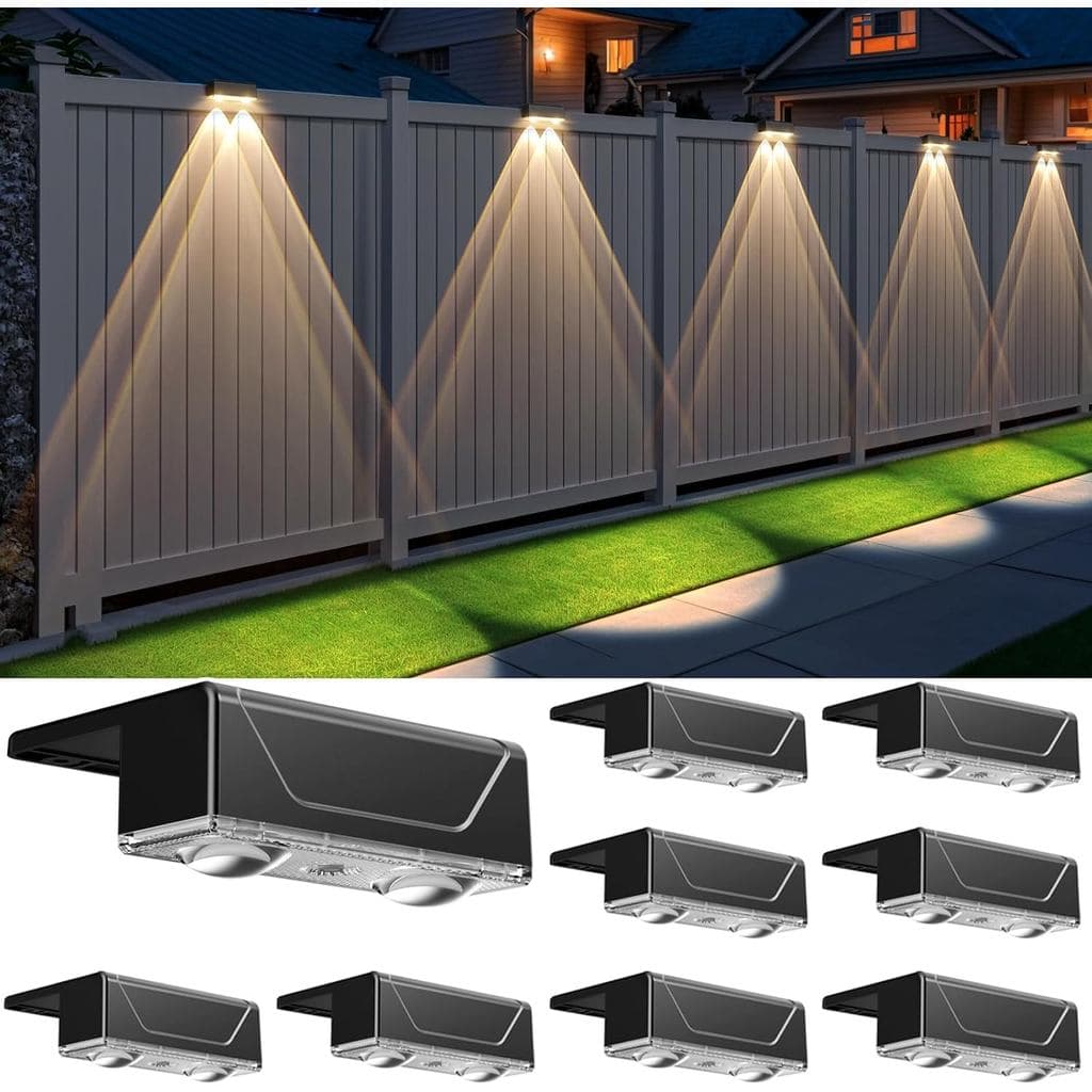 Luzes Solares para Cerca Externas - 3 Modos de Cor (3000K/4000K/6000K), Luzes Solares à Prova d'Água IP55, Luzes Solares