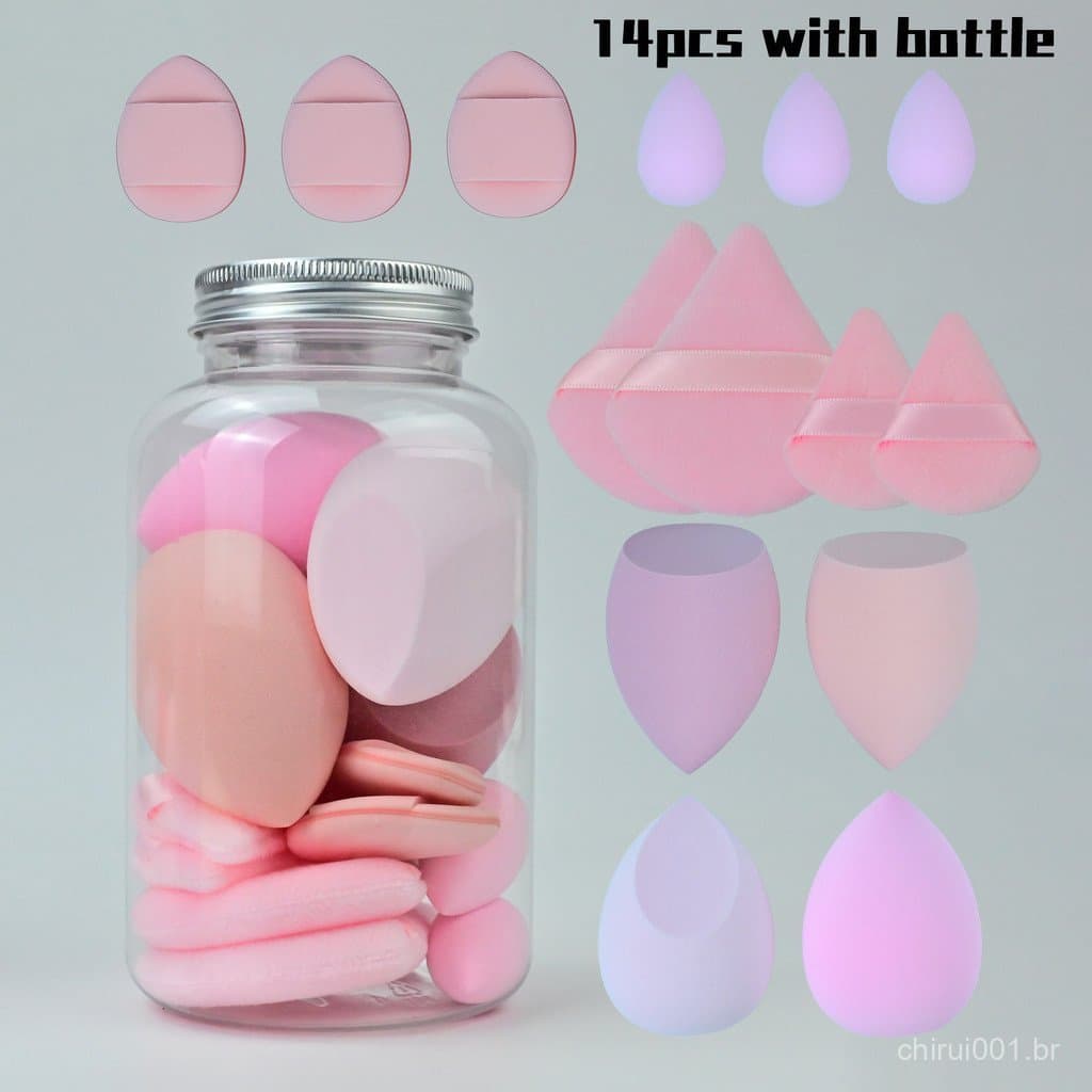 Conjunto de 14 peças: Esponja para Pó e Espuma de Maquiagem, Cubo de Esponja de Maquiagem com Ar, Super Macia e