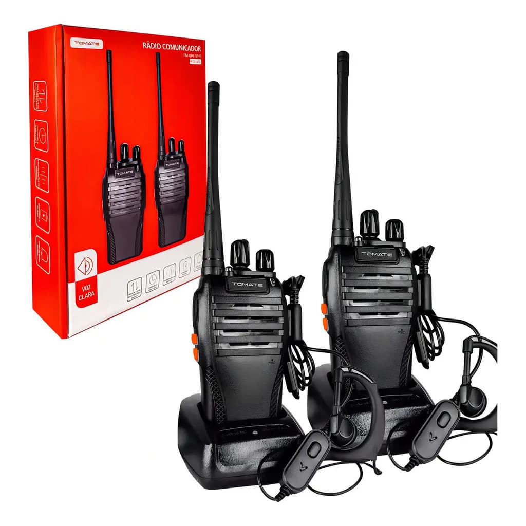 Kit Par 2 Radio Comunicador Walk Talk 16 Canais Uhf 400-470 Cor Preto 127/220v
