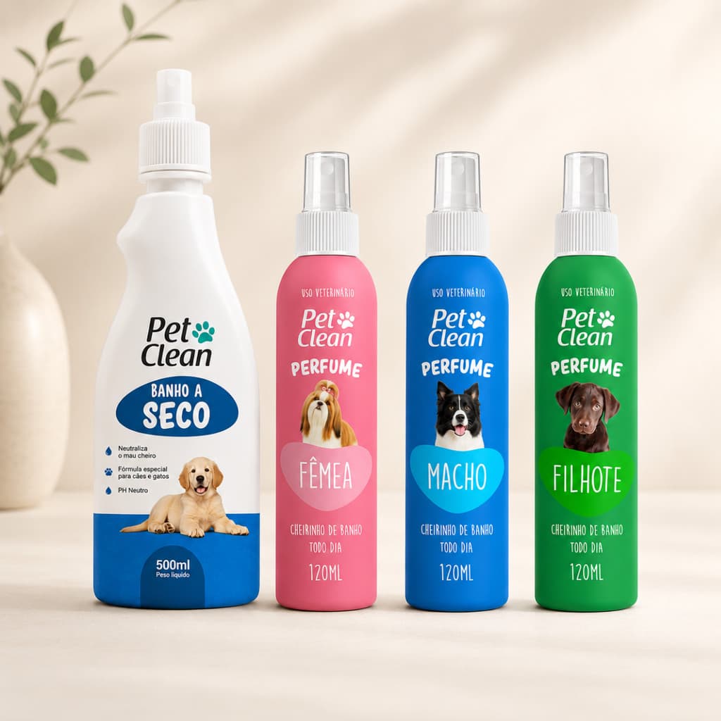 Kit Banho a Seco Spray Sem Enxágue 500 ml e Perfume Colônia Pet Shop 120 ml - Pet Clean