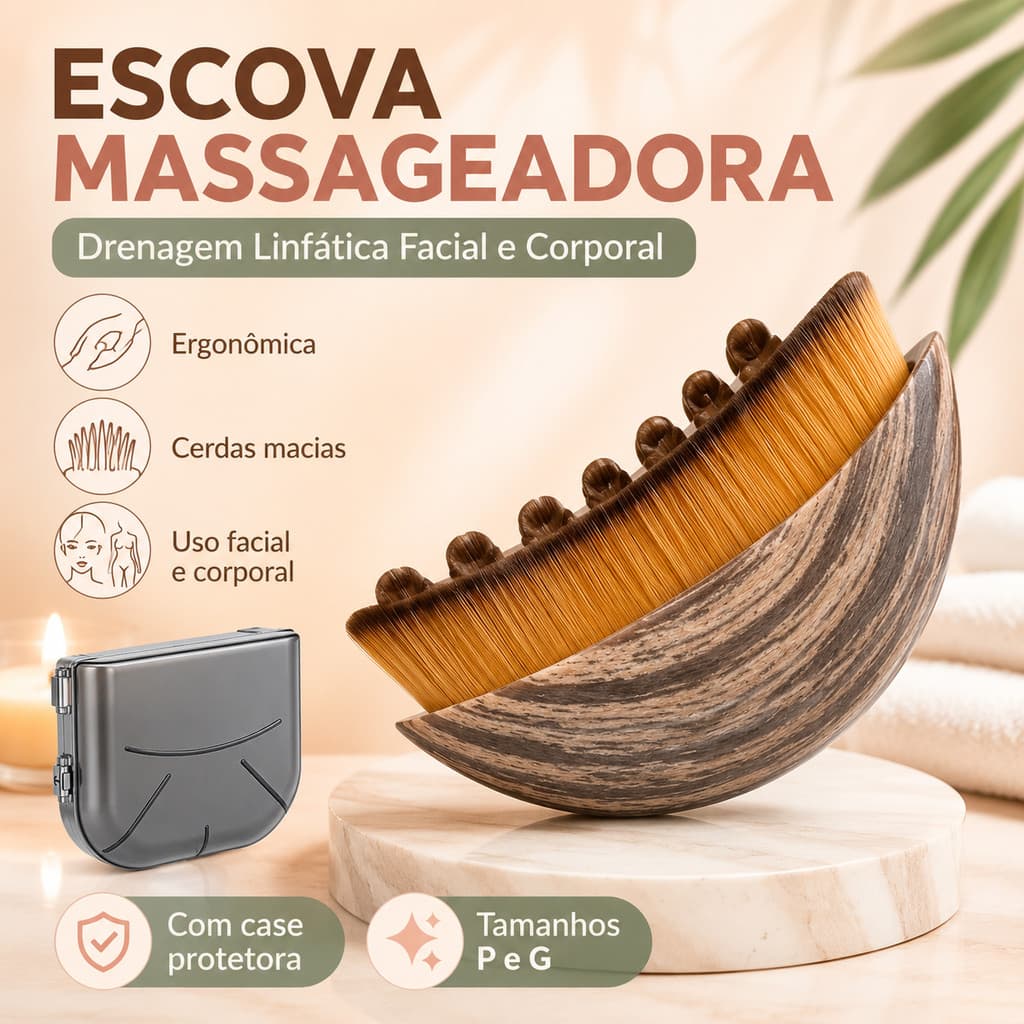 Escova Massageadora para Drenagem Linfática Facial e Corporal