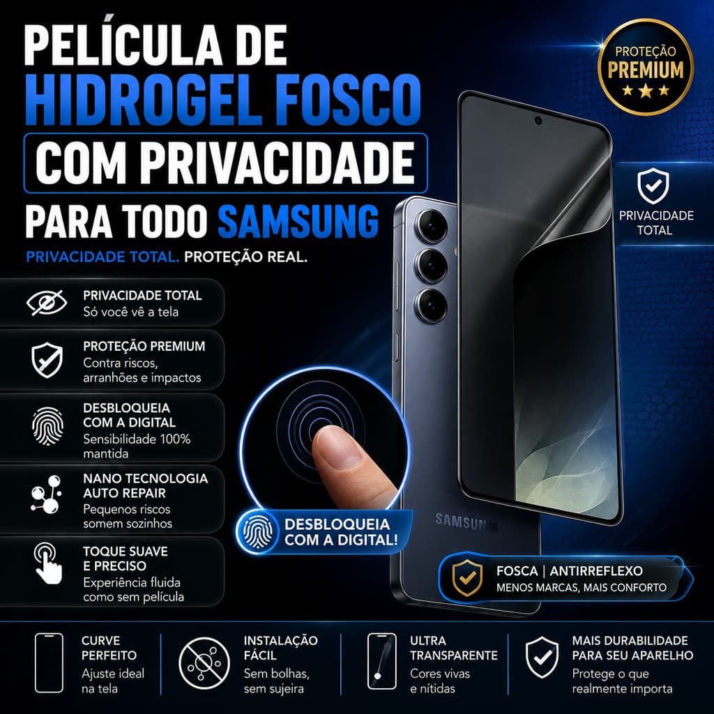 Película Hidrogel Fosca Privacidade Samsung Todos Os Modelos Galaxy s23 s24 s25 ultra A32 a52 S M 5G