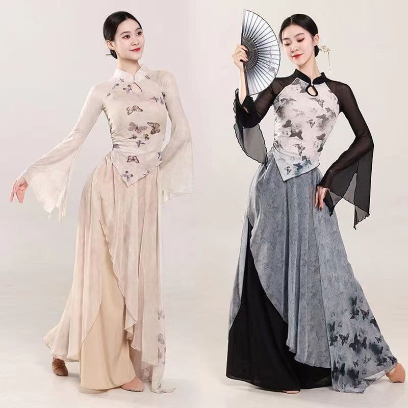 [YCF] Novo estilo diário Wearable traje de dança clássica, estilo chinês tinta impressa rima corporal elegante gaze prát