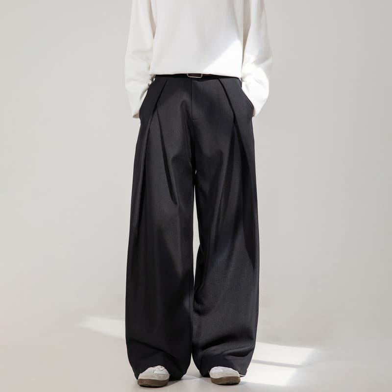 Nova cruz plissada Design Drape calças casuais dos homens estilo outono textura solta calças retas Street Wear Retro cal