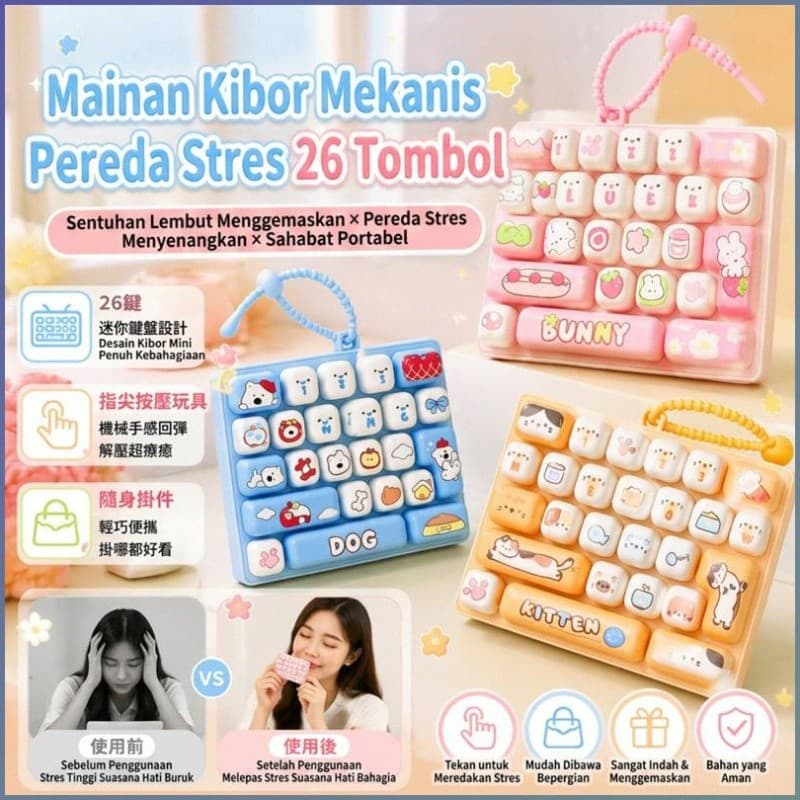 [Portátil e Divertido] Mechanical Keyboard Toy/26 Keys/Stress Relief/Portable/For Home/Office Relaxation/Teclado Mecânic