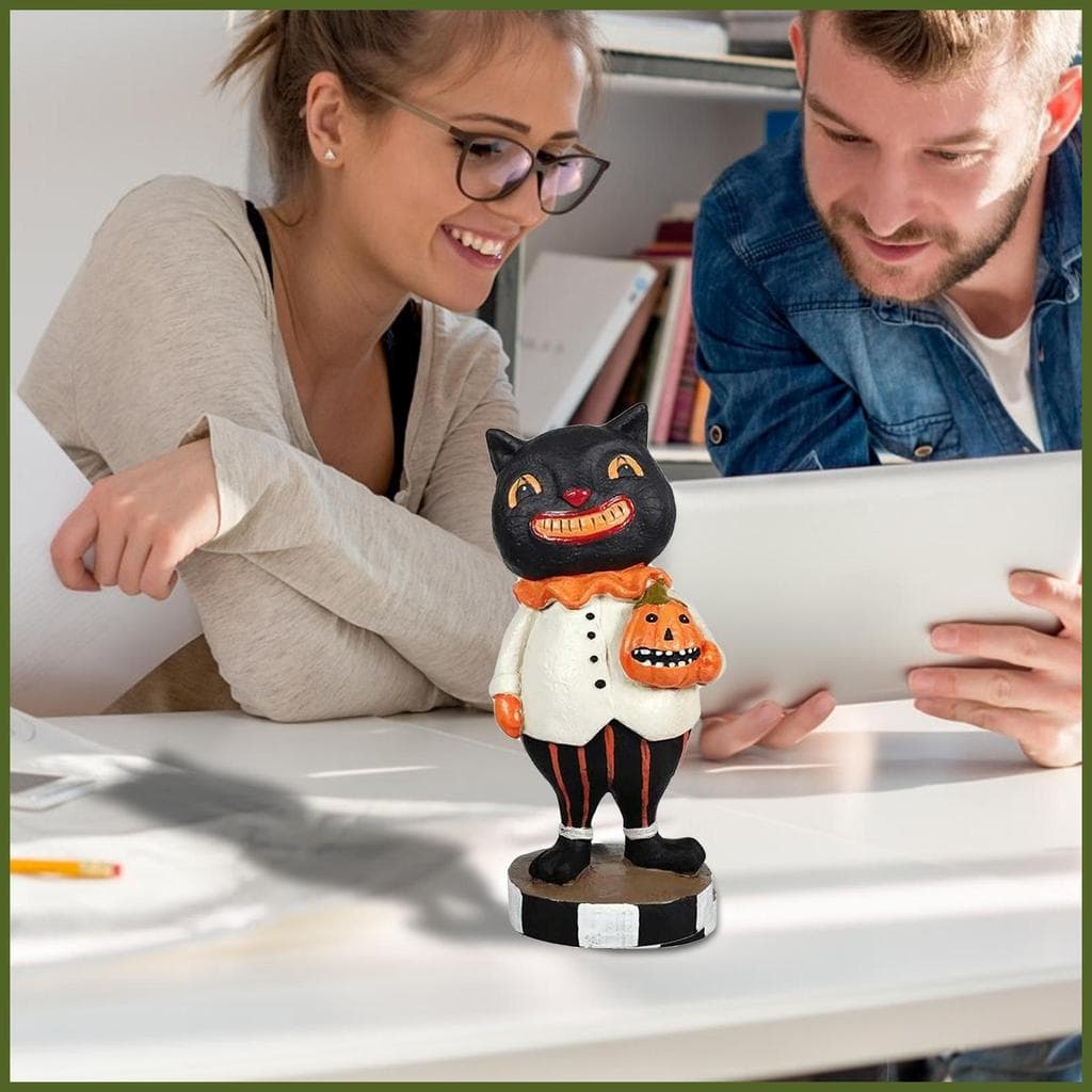 Gato Preto Abóbora Decoração Resina Bonito Pintado À Mão Peça Central De Mesa Halloween Estátua De Para tiankarbr