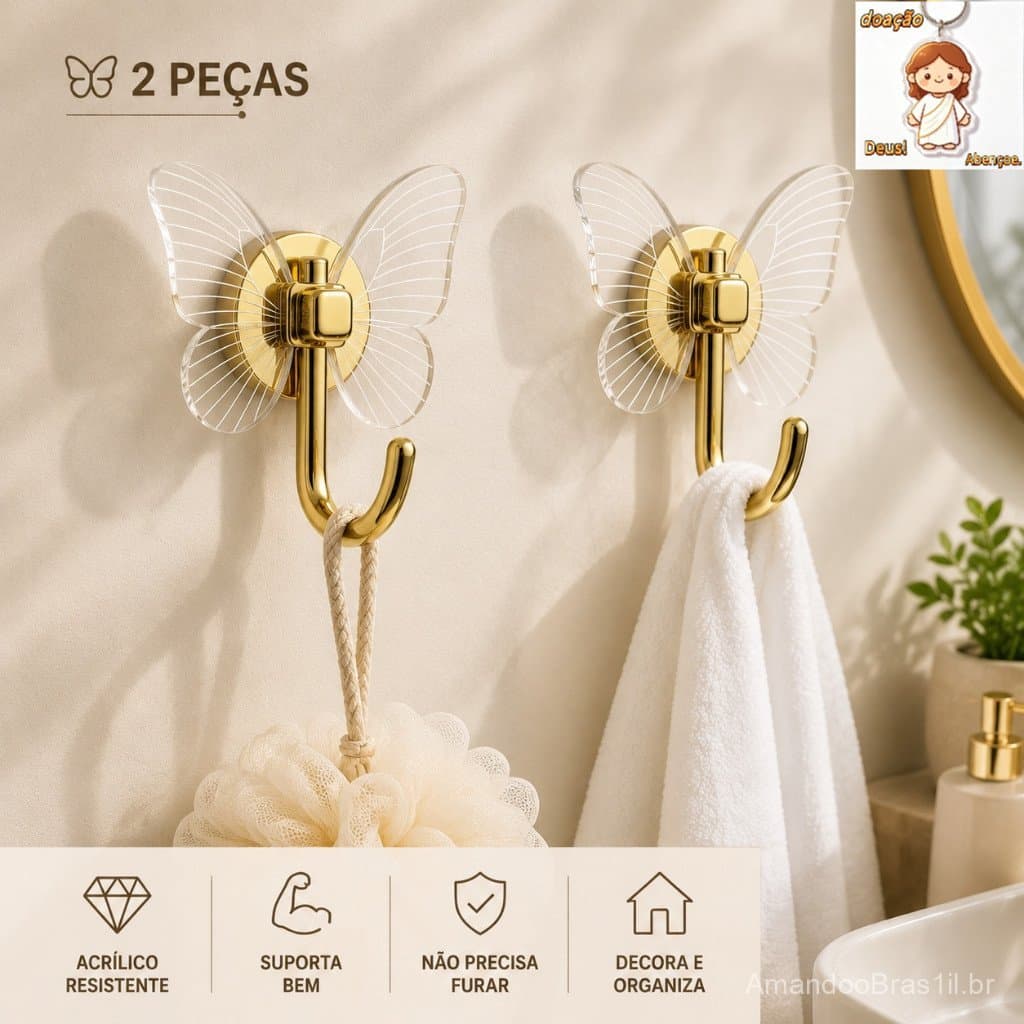 Kit Gancho Decorativo Borboleta Acrílico 2 Peças De Revestimento Chapéu Cachecol Perfuratriz De Saco De Lenço Suporte De