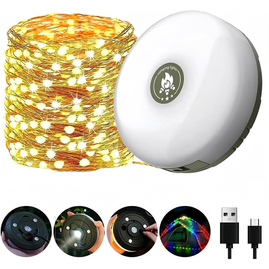 Lanterna Portátil Fay Bless com Luzes de Cordão, Lanterna LED Recarregável (32 pés) (Multicolorida Redonda)
