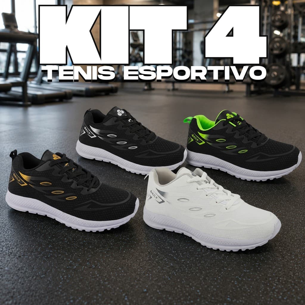 Kit 4 Pares Tênis Masculino Esportivo Casual Confortável Macio Leve Para Academia E Corrida