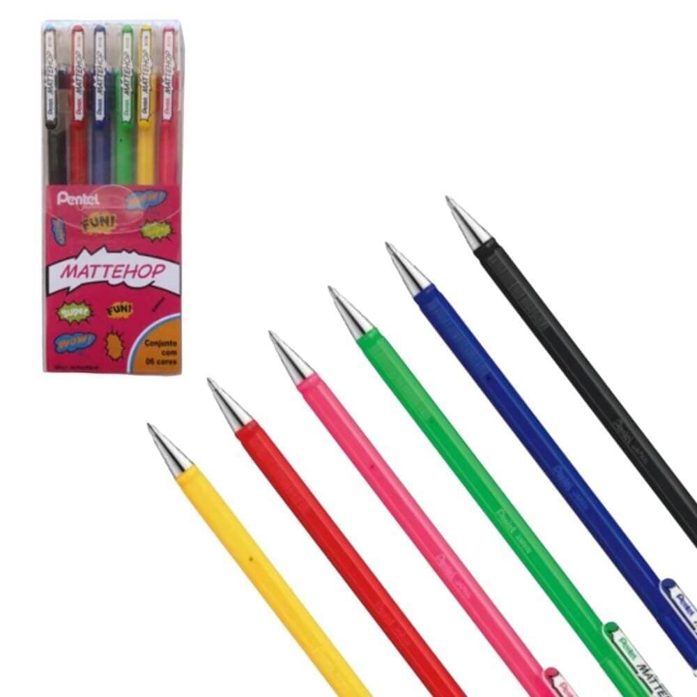 Kit Caneta Gel Mattehop Ponta 1.0mm Pentel - 6 Cores