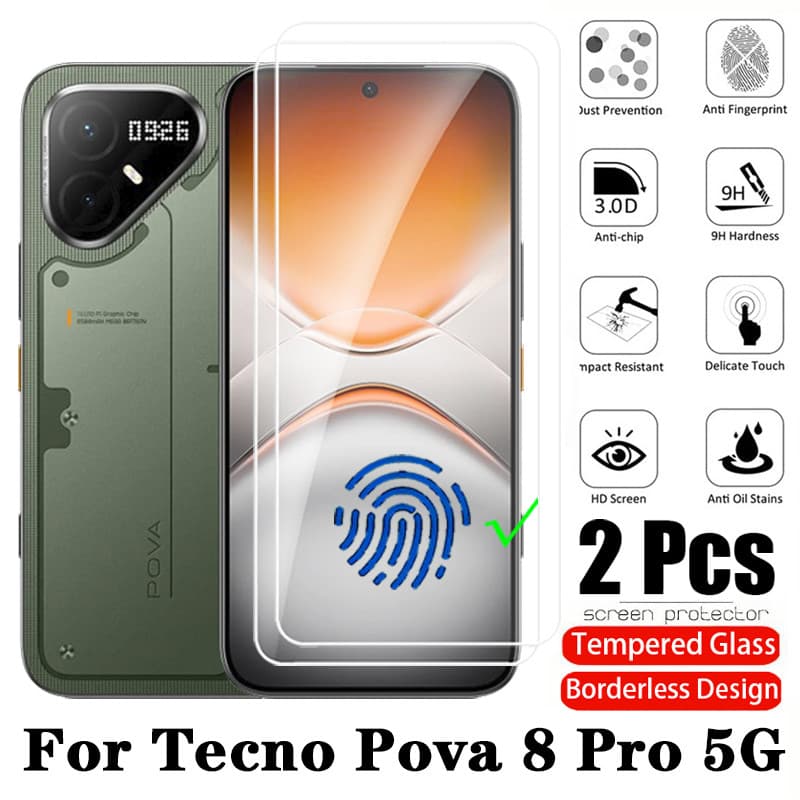 Tecno Pova 8 Pro 5G 1-2 Pcs Transparente Sem Moldura Protetor De Tela De Vidro Temperado Para 7 6 5 Ultra 4G 5G Película