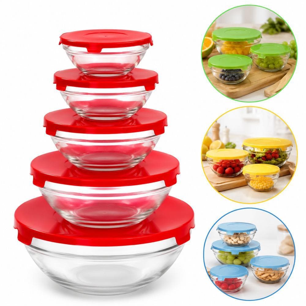 JOGO 5 POTES VIDRO MARMITA KIT COMPLETO PORTA MANTIMENTOS HERMETICO ORGANIZADOR GELADEIRA FREEZER MICROONDAS