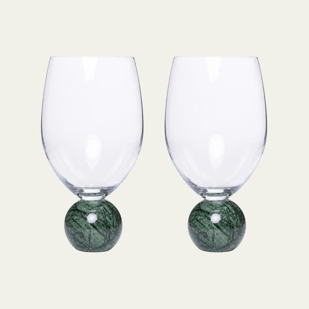 2 Taças para Vinho em Mármore Verde e Cristal 520ml - Mart