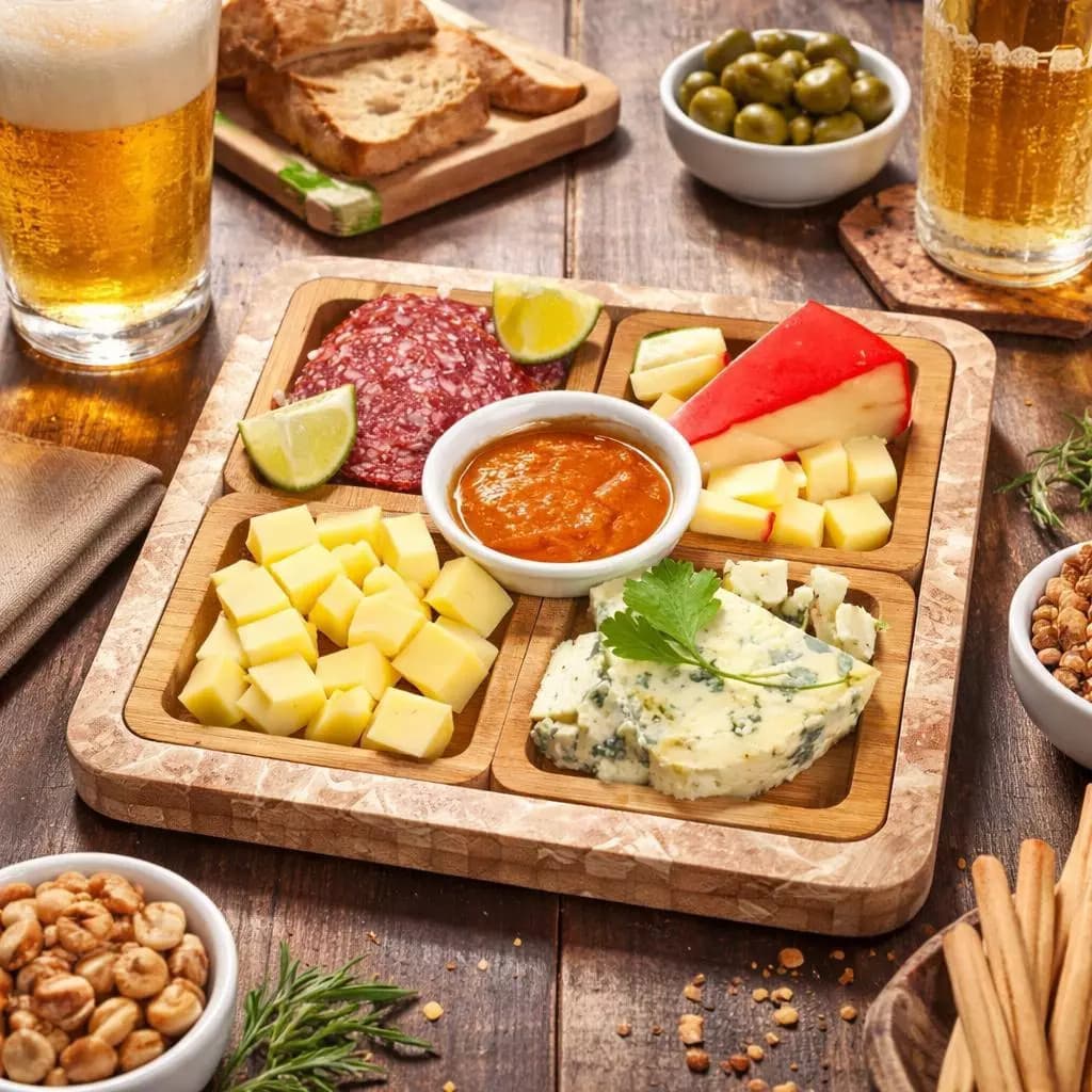 Kit 4 Petisqueiras Madeira Quadradas Bandeja Petiscos Aperitivos Frios Queijos Mesa Posta Servir