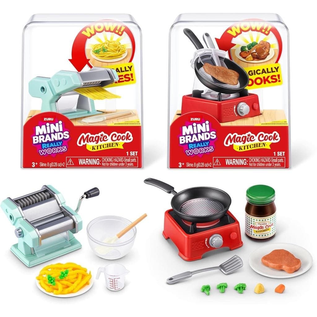 Mini Brands Really Works Magic Cook Kitchen Capsule Series 1 Conjunto de Máquina de Massa e Bife com Panela da ZURU, Ele