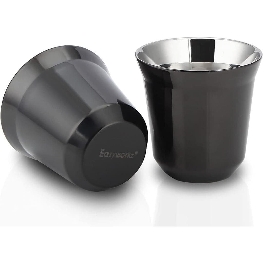 Conjunto de 2 xícaras de espresso de aço inoxidável Easyworkz, xícaras de metal com parede dupla isolada (preto, 5 oz)