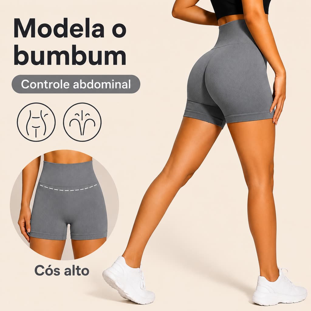 Short Feminino Modelador Fit Cintura Alta Sem Costura Fitness Academia