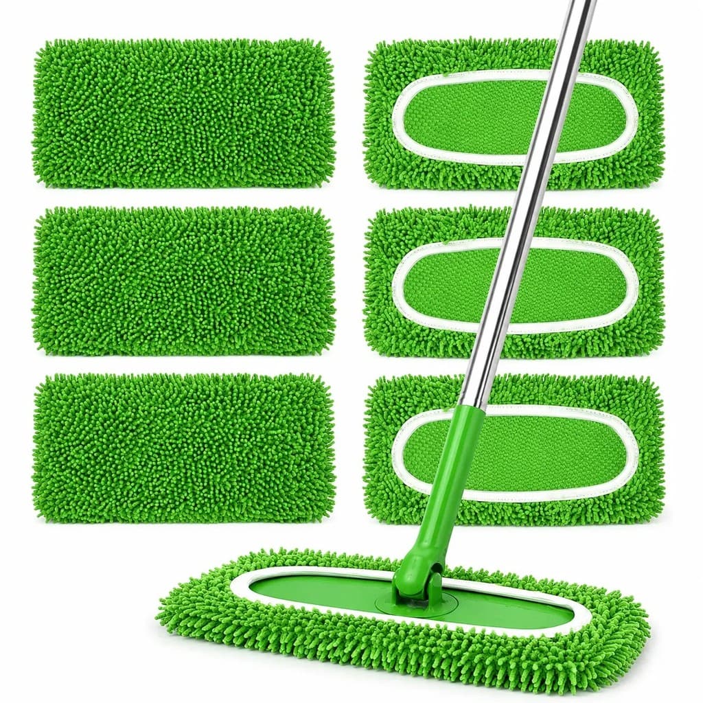 6 panos de limpeza verdes laváveis e reutilizáveis, adequados para limpar pisos planos em residências e locais públicos,