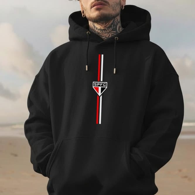 Moletom Canguru Futebol SPFC Flanelado Com Capuz Premium Unissex