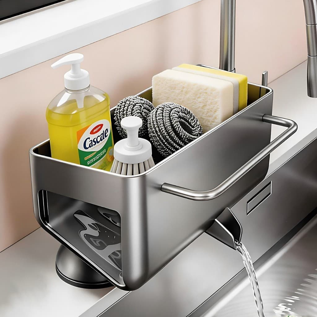 Rack de drenagem de cozinha sem perfuração bancada multifuncional pia esponja pano rack de armazenamento de detergente d