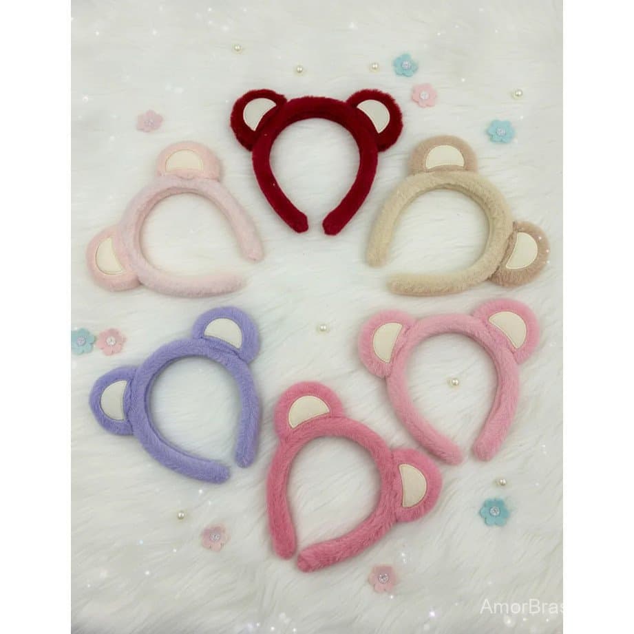 Tiara com Orelhinhas de Pelúcia Infantil Fantasia Ursinho Colorida Cosplay