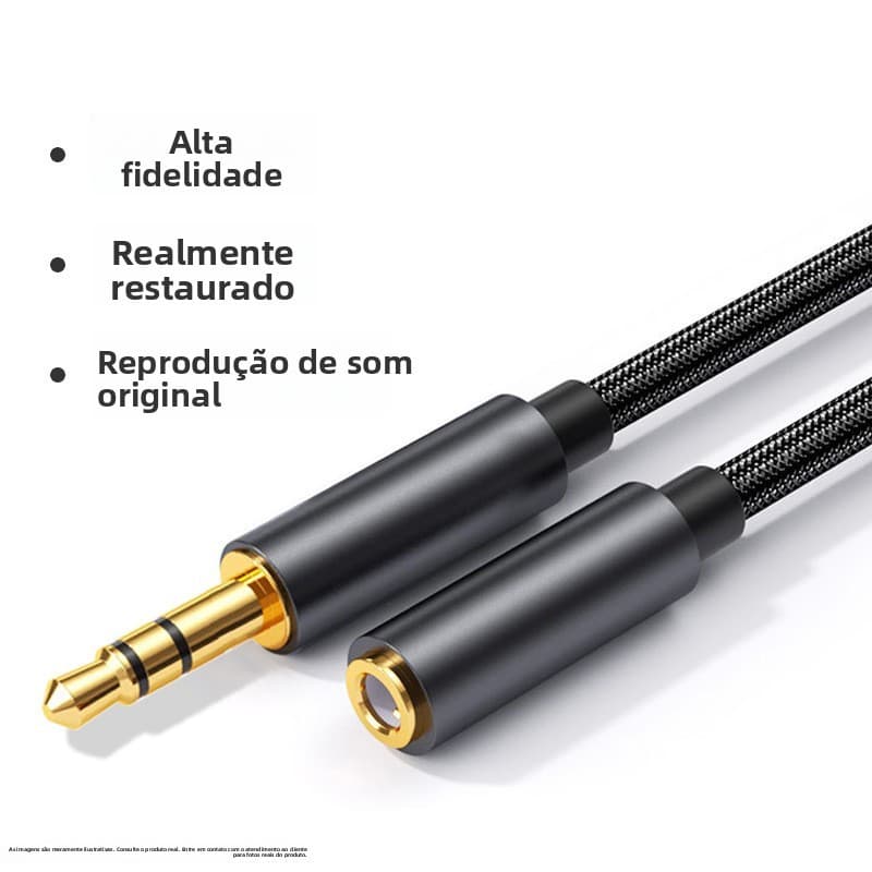 Cabo Extensão Áudio AUX 3,5mm Macho-Fêmea Placa Som Fone Ouvido
