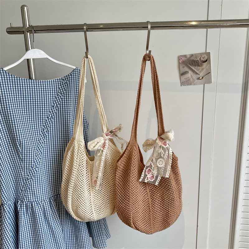 Saco de palha oco praia estilo preguiçoso Casual tecido saco grande capacidade novo estilo bolsa de ombro feminino sem e