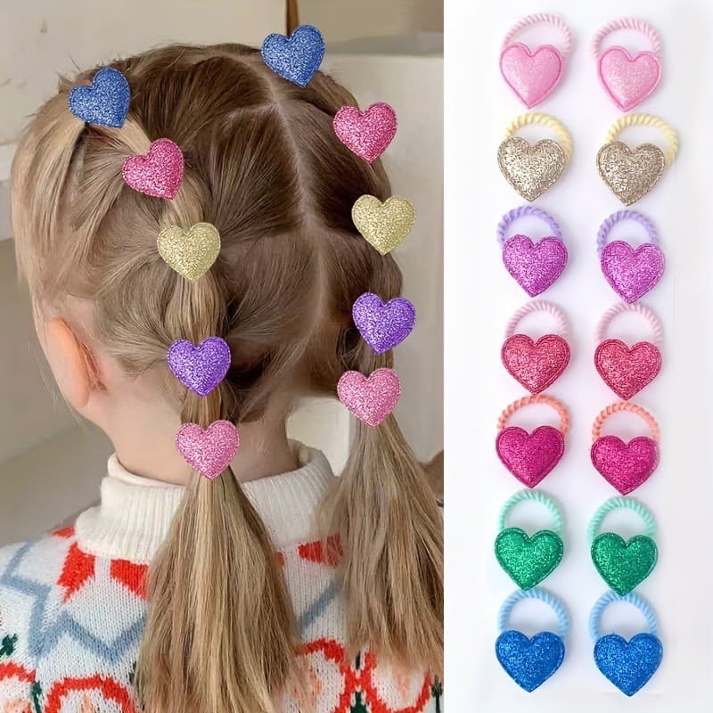 14 PCS Linda Coroa Coração Meninas Elásticas Faixas De Cabelo Laços Crianças Acessórios Para