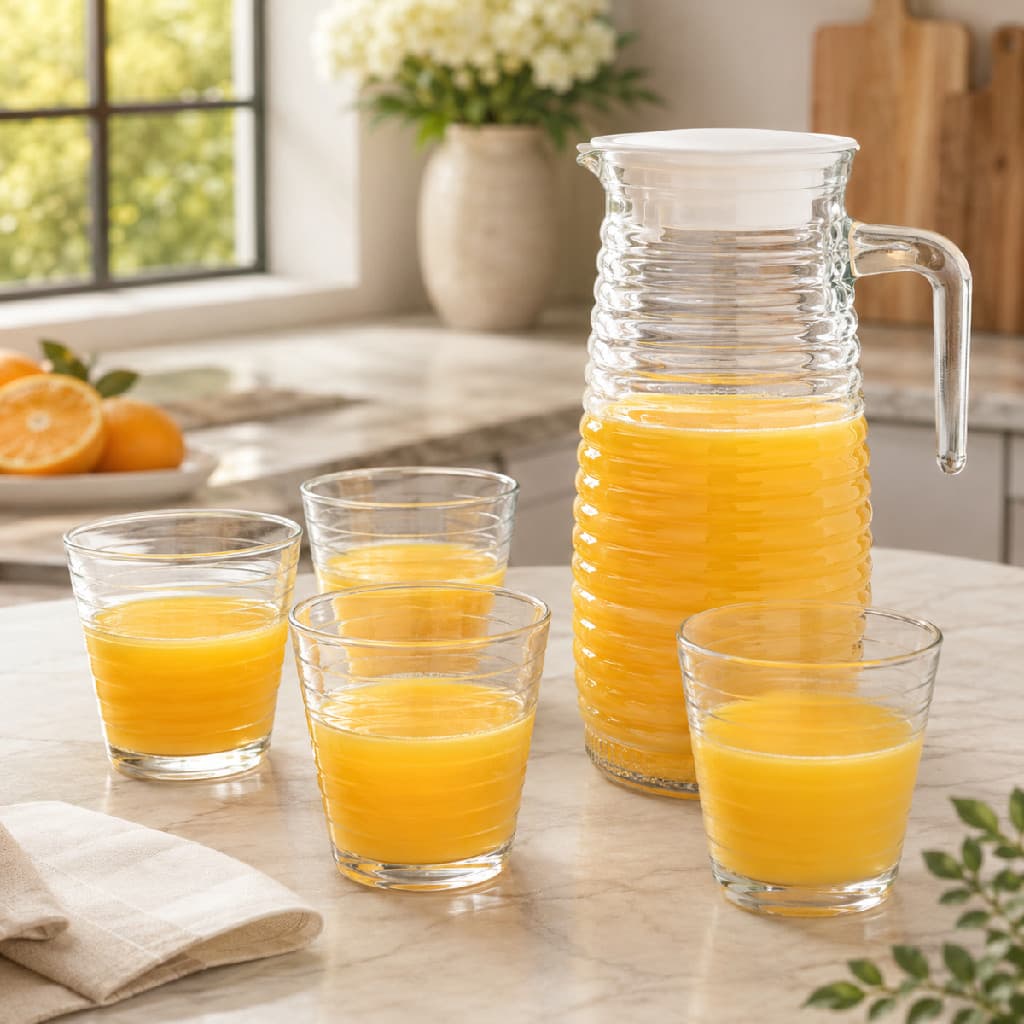Conjunto Jogo 4 Copos 220ml Jarra 800ml de Vidro Bangkok Água Suco Drink Mesa Posta Servir Transparente Kit Enxoval
