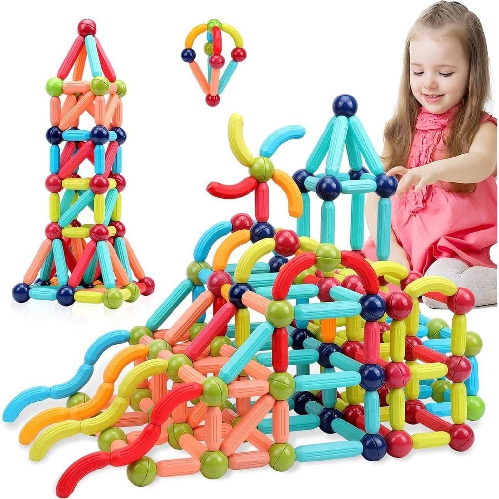 COUOMOXA Blocos de Construção Magnéticos STEM para Crianças: 74 peças de brinquedos magnéticos Montessori para crianças