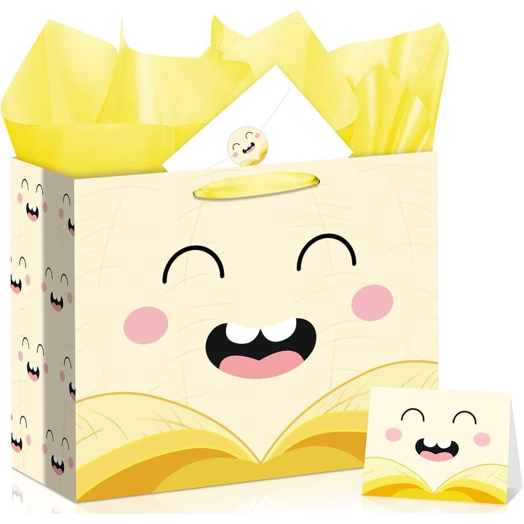 Conjunto de Sacolas de Presente com Tema de Banana Engraçado, Kit Completo de Embalagem de Presente com Cartão de Saudaç