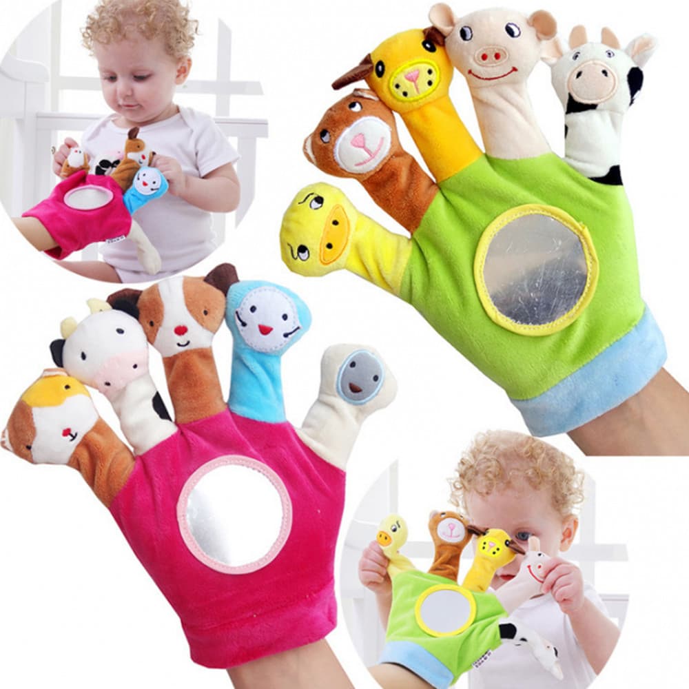 5 Dedo De Pelúcia Mão Fantoche Luva Macio Bebê Animais Brinquedos Meninos Meninas Contar História Material Aprendizagem