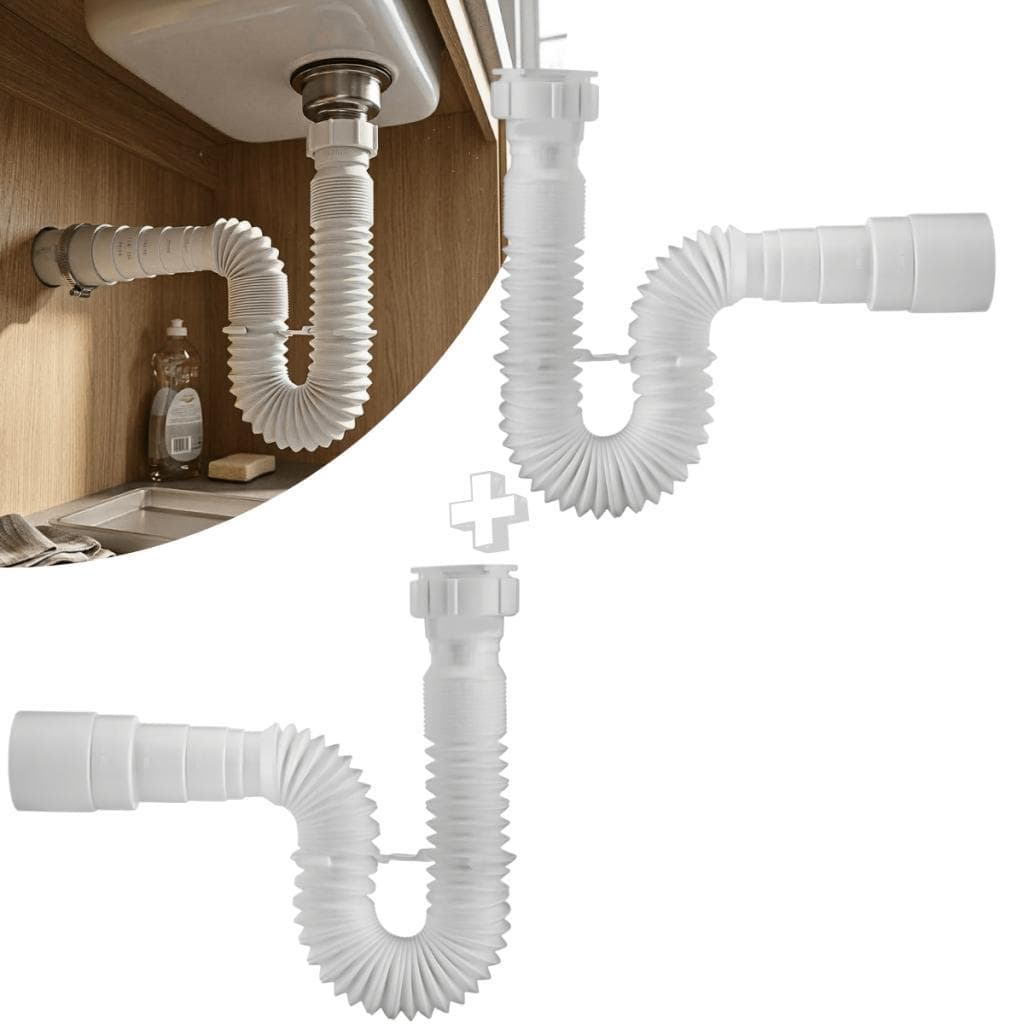 Kit 2 Sifões Inteligentes Sanfonados Universais 70cm Sifão Branco ABS