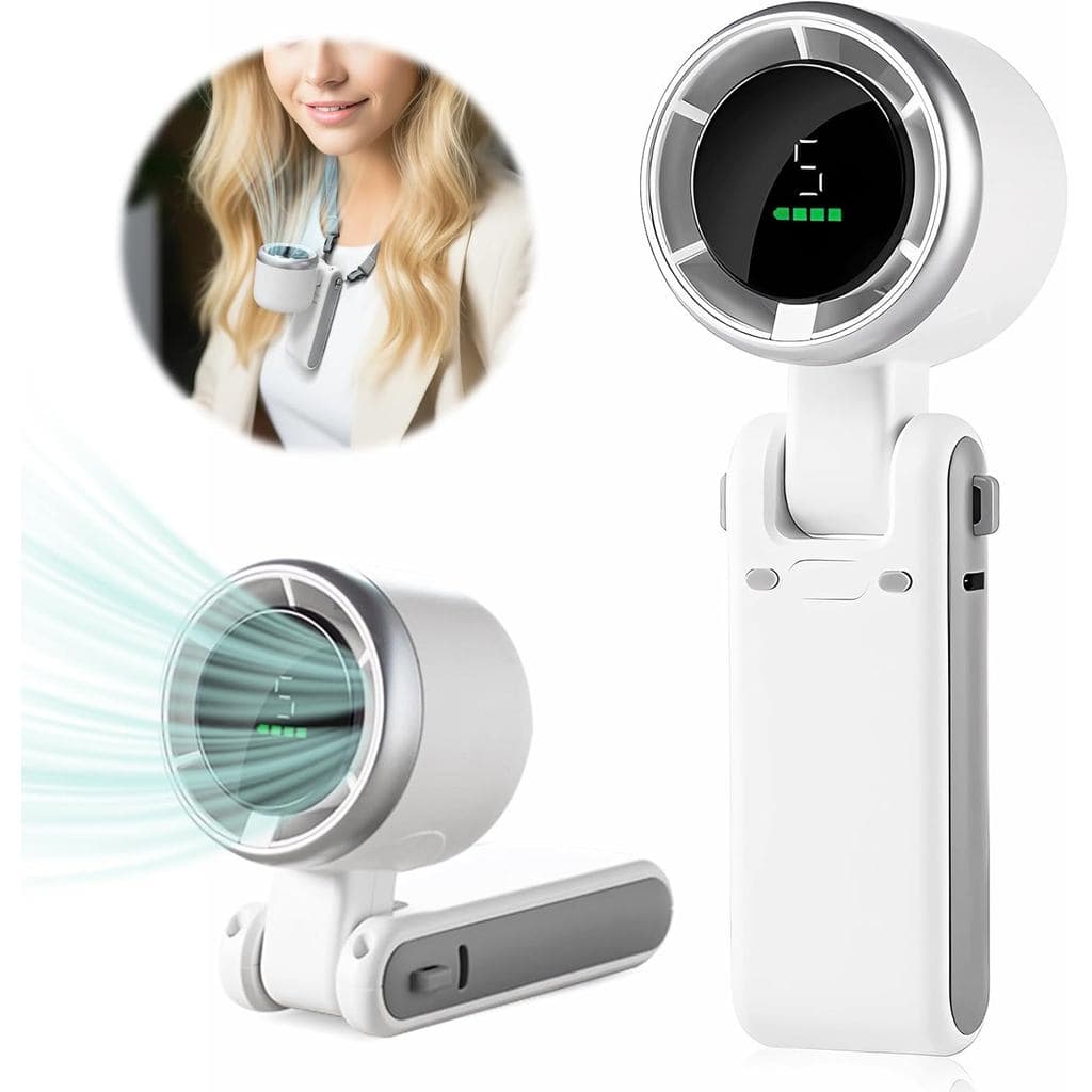 Ventilador portátil de mão mini turbo, ventilador de pescoço recarregável via USB, 5 velocidades, bateria de 3600mAh e v