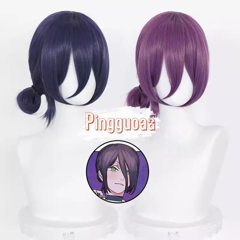 Peruca de Cosplay Anime Chainsaw Man Reze 45cm Roxo Claro Misturado Cabelo Sintético Resistente ao Calor W04C