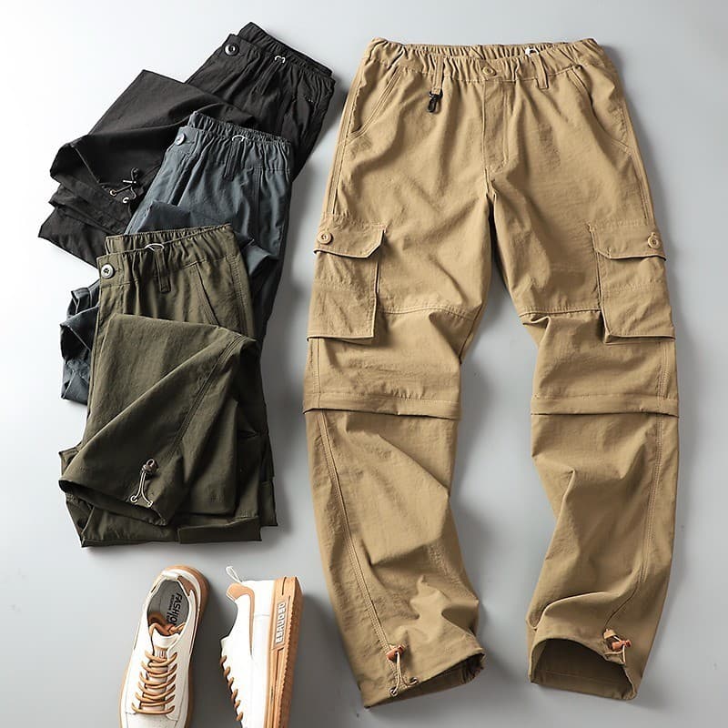 Macacão destacável masculino ao ar livre solto perna larga caminhadas calças verão fino Multi-bolso macacão