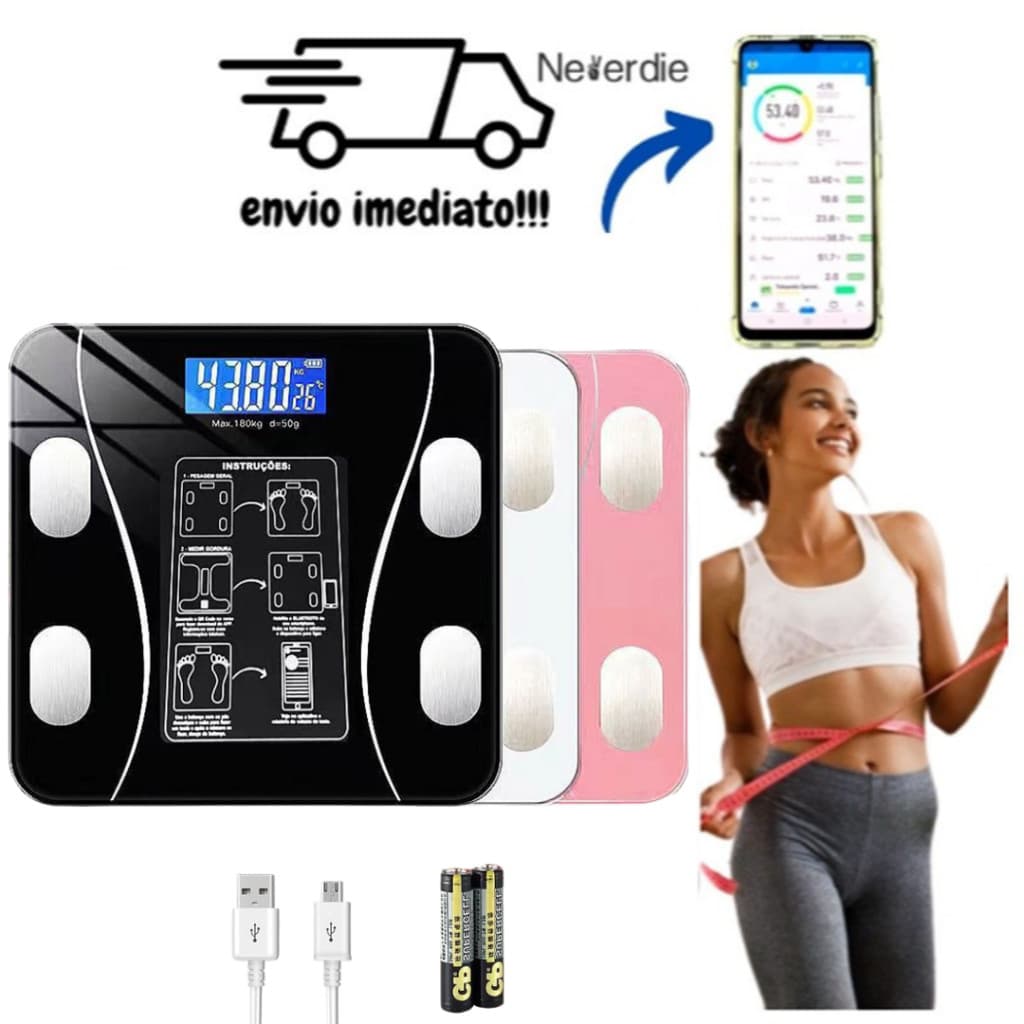 Balança Digital Medidora Corporal Bioimpedância balança digital corporal até 180kg rosa e branca