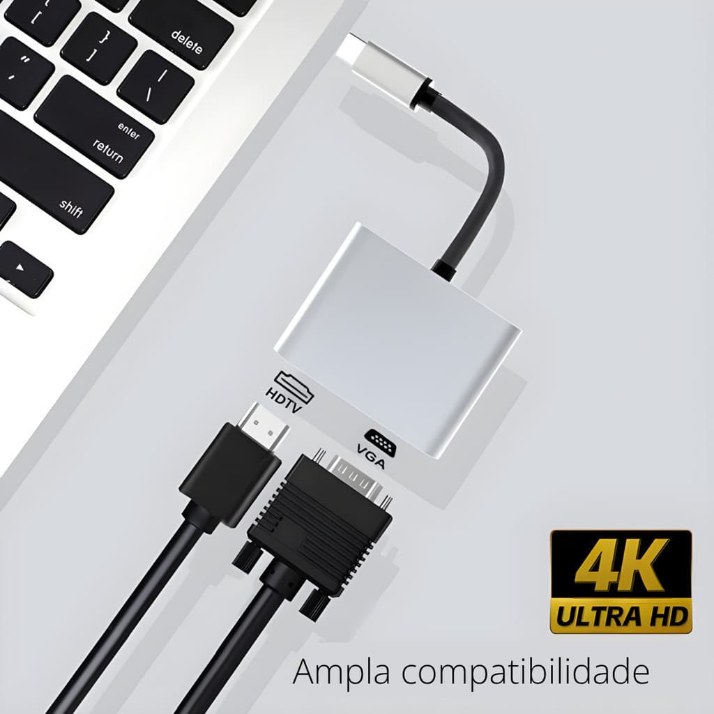 Hub USB C com HDMI 4K, VGA 1080P, conversor adaptador tipo C para HDMI/VGA Switch PC Celular