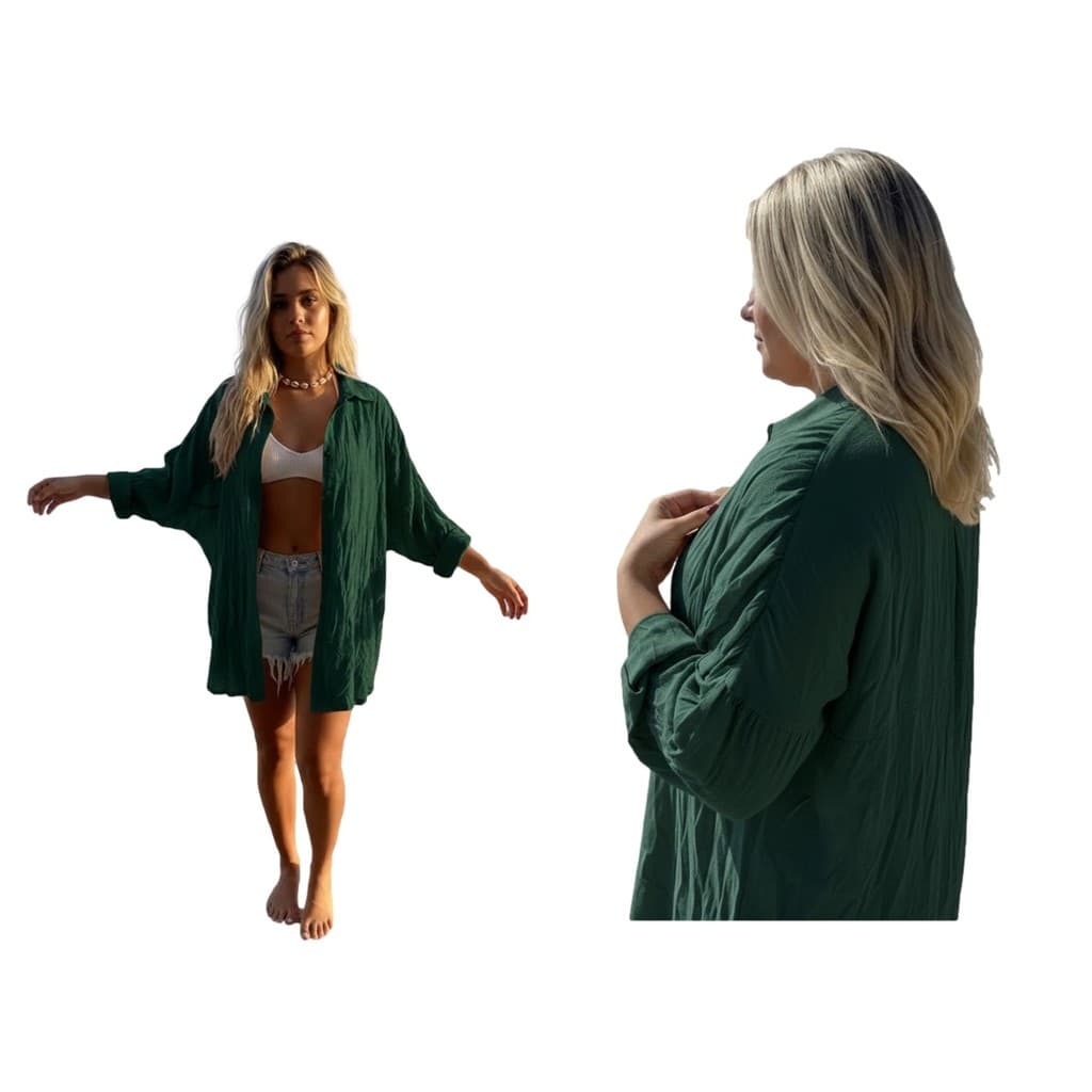 Saida De Praia Elegante Confortavel Camisao Elegante Manga 3/4  Maxi Camisa Praiana Verao 2871