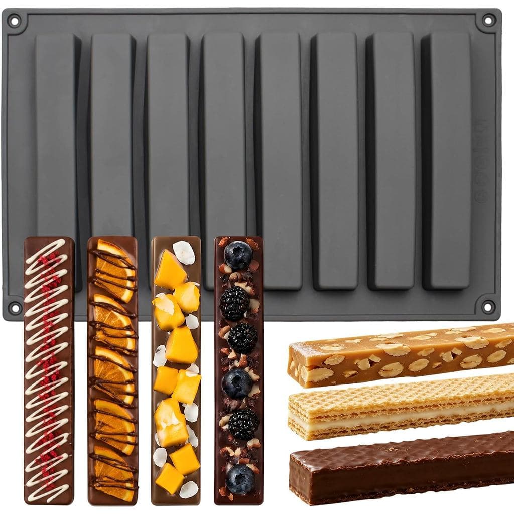 Moldes Retangulares De Silicone Com Tira De Chocolate 8 Cavidades Para Barra De Doces | Molde De Energia De Vara Longa 3