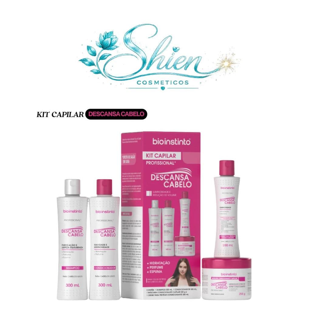 6 Kit Capilar Descansa Cabelo c/ 4 Itens | Bio Instinto | Cabelos macios, sem volume e hidratados