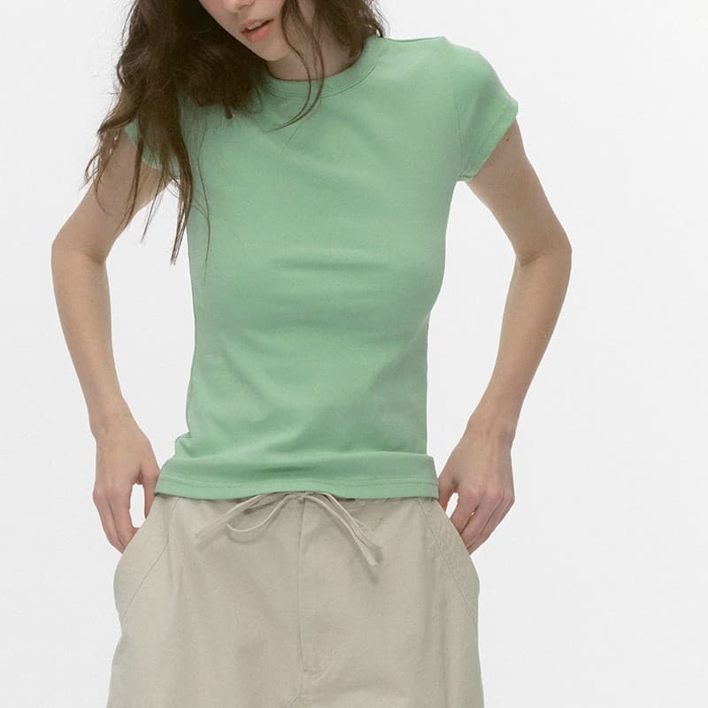 CountryMomen260G Heavy High-Elastic Verde Curto Camiseta Feminina Top Slim-fit Formal Ombro Cor Sólida BottomingA2025 GA