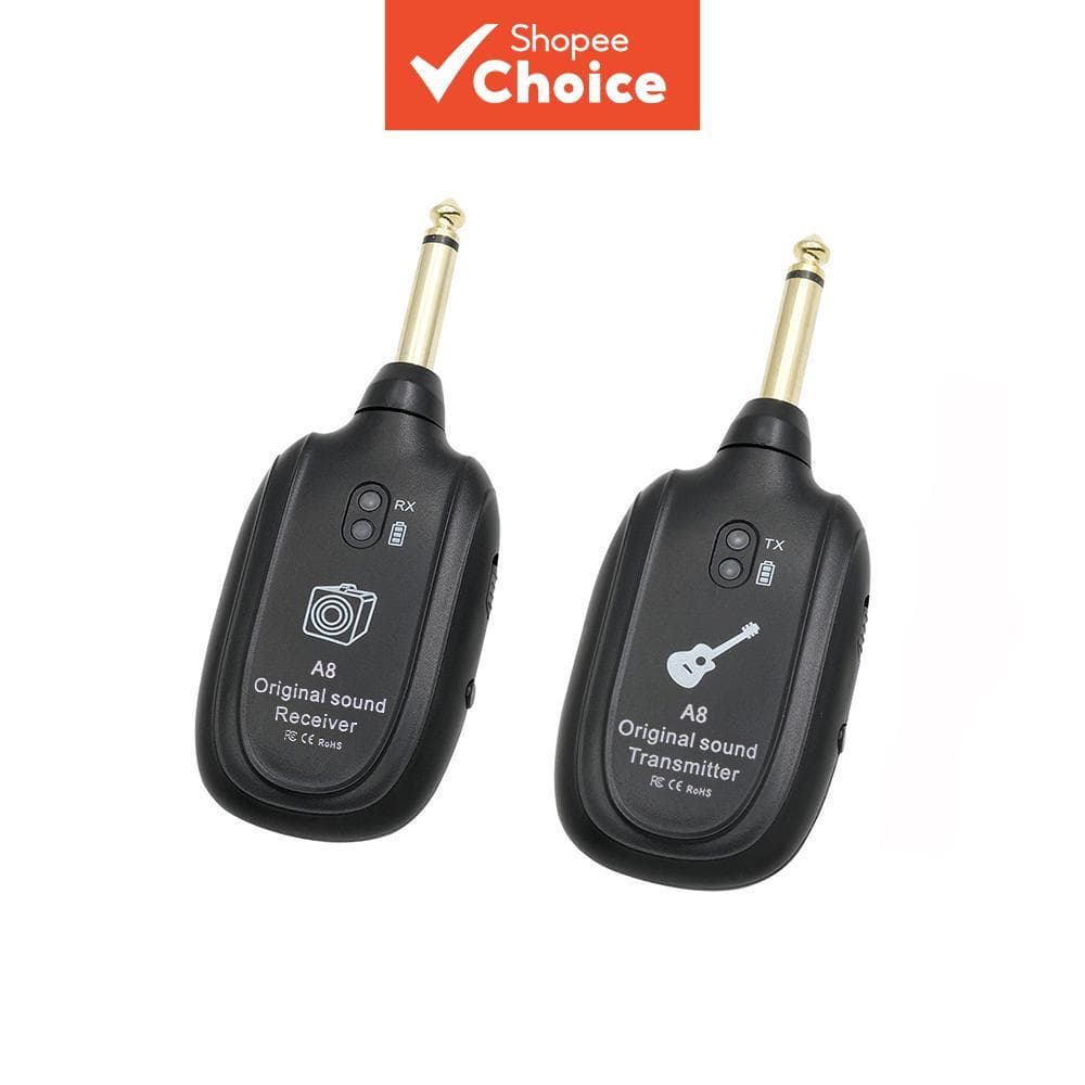 Conjunto De Transmissor E Receptor De Guitarra Sem Fio A8 , Áudio UHF Hi-Fi Para Baixo Elétrico , Alcance De 50M USB Rec