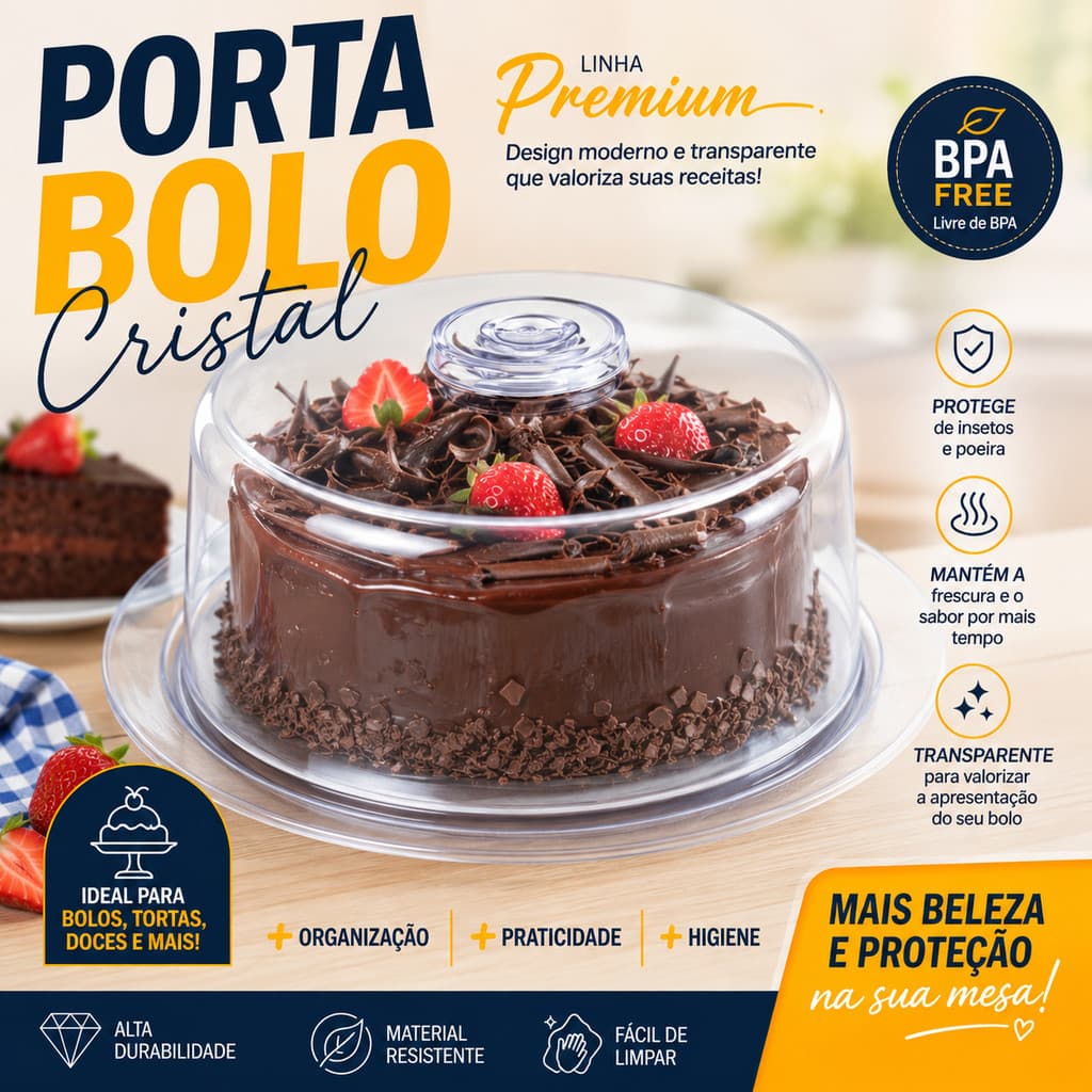 Porta Bolo 23cm Cristal Premium Elegância e Praticidade na Sua Mesa Produto Nacional