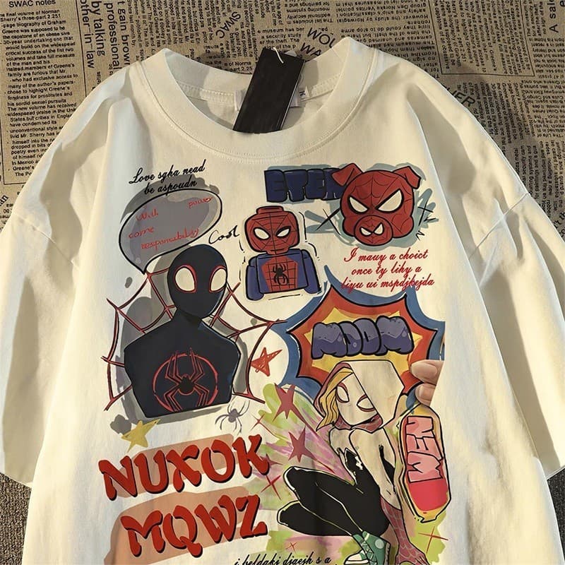 Camiseta Unissex de Desenho Animado de Anime Moda Casual Modelos Spider-Man