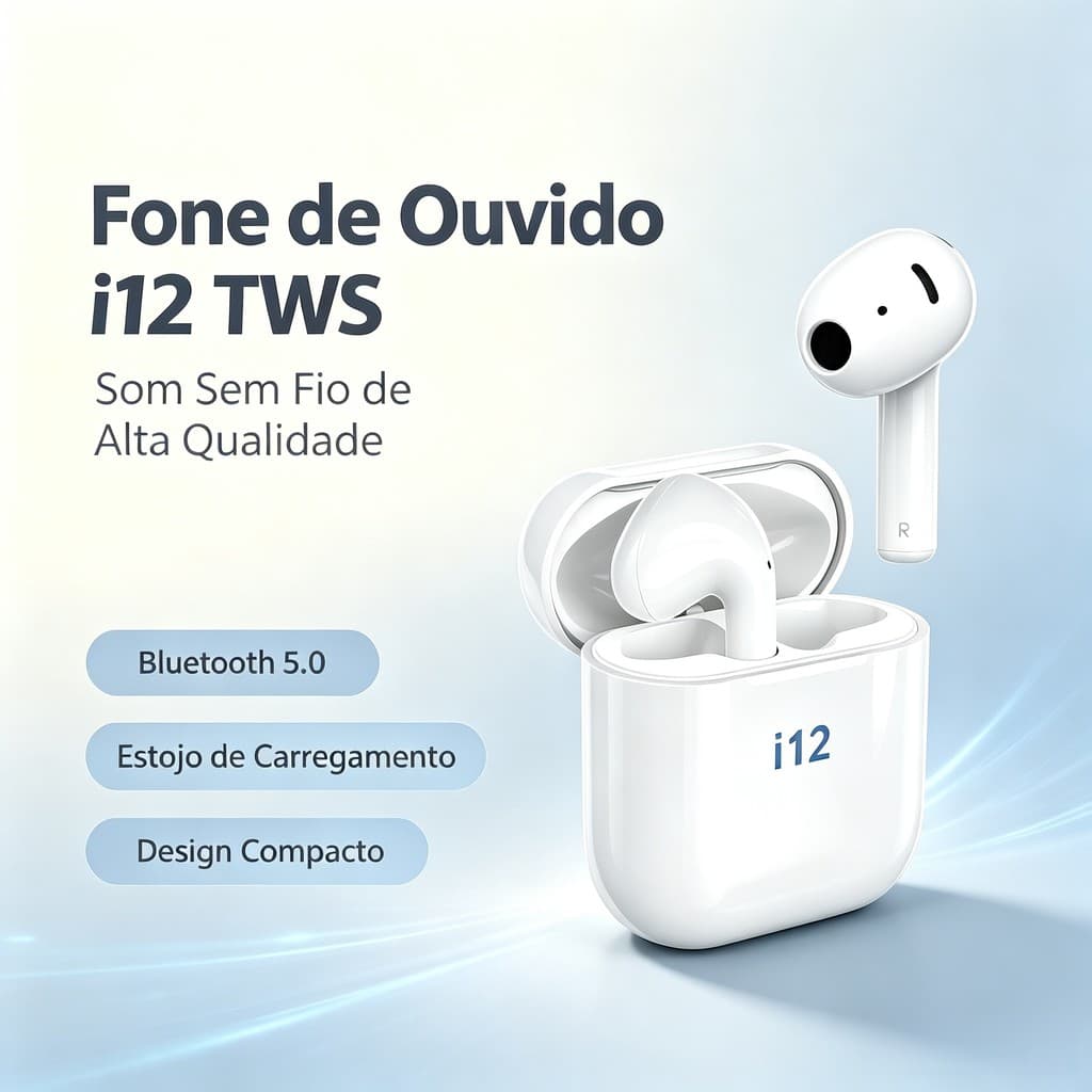 Presente Fone i12 TWS Bluetooth 5.0 Touch Esportivo | Controle Toque Estojo Magnético | Estéreo Android iOS