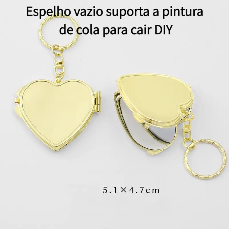 Chaveiro de Metal dupla face dobrável pequeno espelho amor redondo quadrado em branco DIY espelho de maquiagem portátil