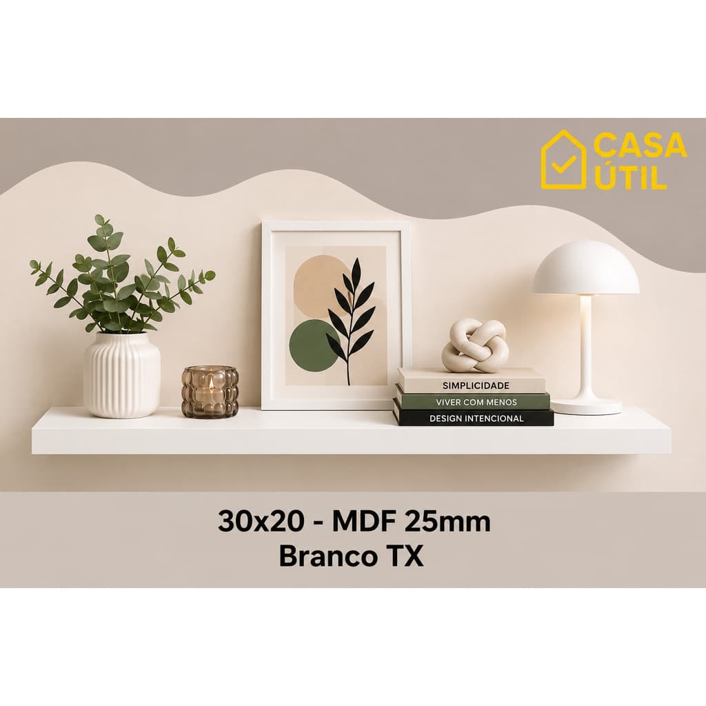 Prateleira Flutuante 30x20 cm MDF 25mm Branca com Suporte Invisível Sala, Cozinha e Quarto