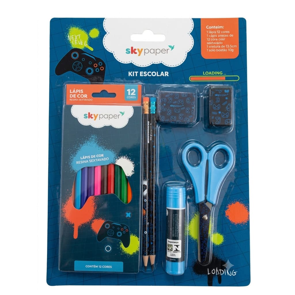 Kit Escolar Infantil Gamer Controle Video Game 18 Peças Sky Paper - Volta às Aulas