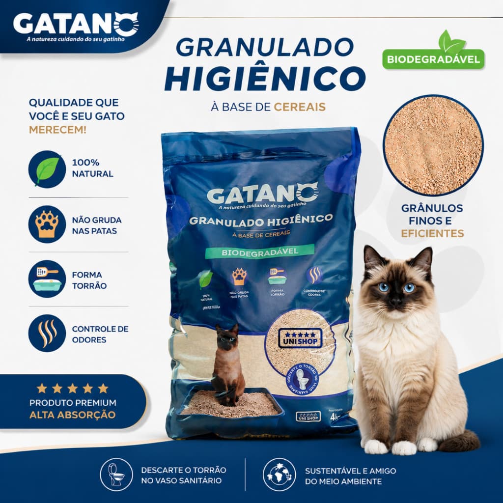 Areia Grãos Para Gatos Natural A Base de Cereais e Mandioca Flushable Ultraglutinante Anti Odores
